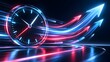 © Hamzah - Glowing digital clock face turning into fast upward arrows representing rapid business growth and efficiency