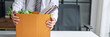 © Charlie's - Businessman Carrying Cardboard Box packing Stuff Resign Depress or carrying business cardboard box Change of job or fired from company resign.