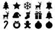 © MDSHARIF - A black silhouette grouping of classic christmas icons like trees reindeer ornaments and other traditional holiday decorative elements is shown