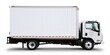 © Generative AI - Side view of white delivery truck on white