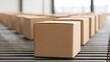 © Generative AI - Brown cardboard boxes moving along industrial conveyor belt