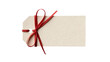 © iPNGi - Blank beige paper gift tag with red ribbon bow, isolated on transparent background