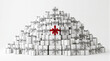 © Jarp - Conceptual 3D illustration of a mountain of white christmas gifts with a single unique present wrapped in a bright red ribbon. Visual metaphor for special holiday offers and stand out deal.