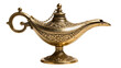 © Aliona - Ornate antique brass genie lamp with intricate floral carvings, isolated on transparent background