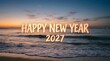 © MdShamim - Happy new year 2027 celebration with blurred ocean waves and warm sunset colors