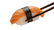© Lilia - Salmon nigiri sushi held by chopsticks, isolated on transparent background
