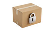 © Cian - Cardboard shipping box secured with a silver padlock, isolated on transparent background