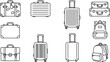 © MSTSABINA - Travel luggage collection line art icons displaying suitcases baggage backpacks and briefcases for holiday journey illustration