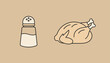 © Aisha - Simple line art illustration of a salt shaker and a roasted chicken dinner displayed on a warm beige background.