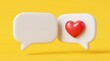 © Jakirul - Speech bubbles 3D illustration with red heart on yellow background, communication and love concept