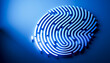 © Mclittle - 3D glowing fingerprint icon on blue background for digital identity verification technology