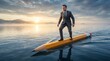 © Afip A M Basar  - Businessman in suit surfing on a giant yellow pencil across calm water
