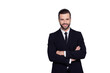 © deagreez - People occupation leadership profession concept. Portrait of cheerful excited confident handsome smart intelligent modern with stylish hairdo expert representative isolated on gray background