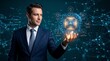 © muhammad zakriya - Professional businessman interacting with futuristic digital artificial intelligence processor chip interface