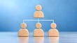© NA Contributor - Wooden figures representing a hierarchical organizational structure or team hierarchy symbolizing management and employees on a blue background.