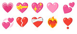 Colorful heart emoji set with glasses romantic designs and express love symbols. Cute hearts ,massaging, stickers, social media and digital design projects.