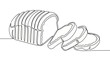 © Angga - Sliced bread loaf continuous line drawing. Minimalist aesthetic linear sketch. Single path outline bakery product. Clean white background graphic design. Fresh healthy bakery concept.