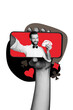 © deagreez - Vertical photo collage of hand phone device inside dealer man hold cards combination poker gamble game isolated on painted background
