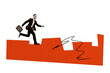 © deagreez - Creative collage picture young businessman run achieve goal target diplomat suitcase formalwear ambitious persistence reach aim