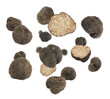 © New Africa - Truffle mushrooms flying in air against transparent background. Whole and sliced