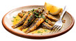 © aliosman - Fried Anchovy Portion on a White Plate Isolated on Transparent Background
