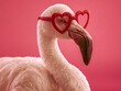 © byakuyaai - Funny Pink Flamingo Wearing Heart-Shaped Red Glasses on Pink Background
