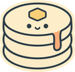 © SHAHELA - Cute cartoon pancake stack sticker with syrup and happy face for breakfast and food themed design projects or playful stationary collections