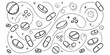 © etiy - Medicinal tablet pills and capsules in dotted line pathway pattern vector outline for pharmacy and biology publications.