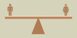 © MdSelim - Flat of a male and female gender symbol standing on opposite ends of a balanced seesaw, representing equality and parity