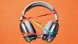 © Anastasiia - Wireless Headphones Wrapped with Elastic Bands, Playful Contemporary Technology Advertising. audio technology. music promotions, lifestyle branding