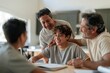 © Ryzhkov - Father and son sharing a supportive conversation at a kitchen table, a natural moment with soft lighting for family bonding and teen support
