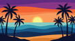 © khafid - Tropical Sunset. Beach Landscape. Flat Design Illustration. Vibrant Gradient. Vacation Background.