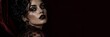 © Margarita Ratatosk - Woman wearing gothic makeup with glittering tear streaks and dark lace. Halloween glamour and gothic horror aesthetic. Alternative beauty portrait. Dark fashion and seasonal celebration.