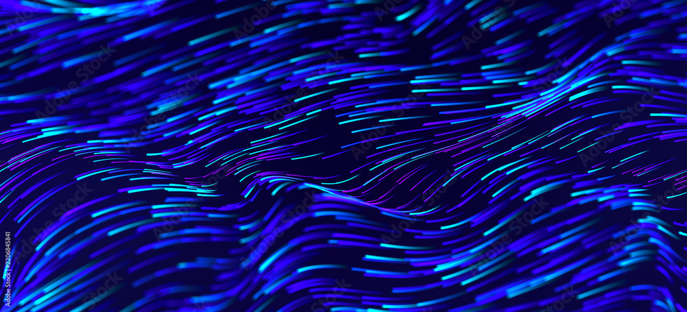 Abstract neon flowing light trails in blue and violet creating a ...