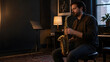 © 피자탕수육 김치 - Saxophonist Practicing in a Warm Music Studio