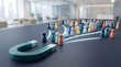 © CuteBee - Corporate lead generation concept using a giant magnet pulling colorful human figures representing diverse business prospects into a funnel representing sales growth and conversion strategy