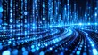 © Alamin - Binary code stream flowing in digital tunnel with blue lights and futuristic data visualization.