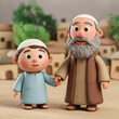 © ricky - Elderly Man and Young Boy Holding Hands — Clay Style Biblical Village SceneWarm, gentle clay-style illustration of an elderly bearded man and a young boy standing hand in hand. Both wear traditional