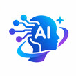 © MArif - Artificial intelligence head logo vector illustration, human profile silhouette with digital circuit node brain, gradient AI icon for machine learning, deep learning, tech innovation, future science,