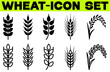© EPS - Wheat icon set, grain, wheat ear, cereal, whole grain, harvest, stalk, rye ears, flat and thin line style, black vector illustration