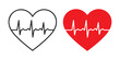 © Malek - Healthcare heart rate monitor line vector in red and black colors for medical diagnostic and fitness tracking.