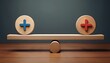 © Maek - plus and minus on balanced wooden scale pros and cons concept