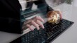 © Sirat - A person types on a keyboard. Conversational AI connects finance requests with reports and approval steps, combining task coordination with visibility into business accounts.