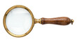 © no one - Antique brass magnifying glass with a wooden handle is isolated on a clean white background, showcasing its vintage charm