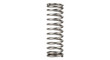 © no one - Single shiny metallic compression spring stands vertically against a clean white background, showcasing its coiled structure