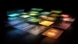 © Amena - Abstract wide format digital document management interface with colorful elements displayed in a dark setting