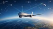 © yansyay - Commercial airplane flying over earth connected to satellite network