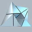 © Naufal - A 3D render of a geometric sculpture composed of triangular shapes with metallic surfaces.
