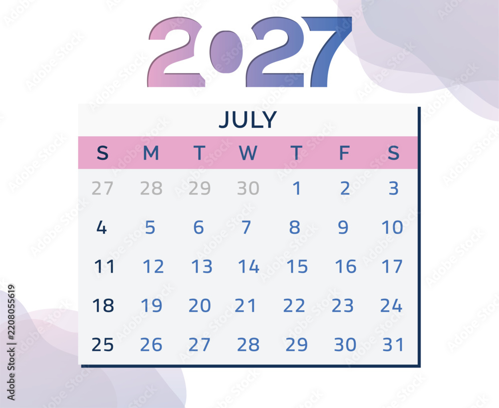 Image vectorielle Stock 2027 Monthly Calendar Printable Template Page ...