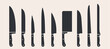 © foxysgraphic - Knife, collection. Meat cutting kitchen knives set. Poster butcher diagram scheme, Meat Knife. Set butcher meat knives, butcher kitchen shop. Knife icon, knives silhouette. Vector illustration
